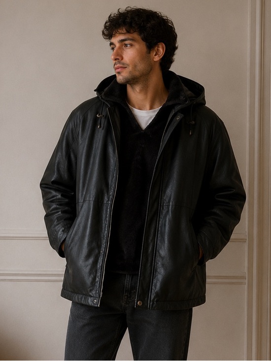 Vilanto Other - Vilanto Men's Black Leather Hooded Coat Size 3XL Zipper is not working